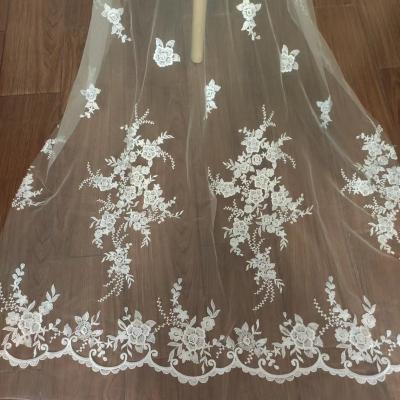 China Plain Viable Ivory Embroidery Floral Polyester Tulle Mesh Wedding Bridal Lace Fabric for sale