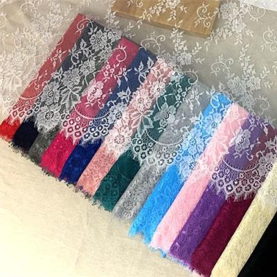 China French Colored Eyelash Lace Trim Fabric 76cm Wide Viable In Dubai For Garment Dress DIY Wedding Veil Trim for sale