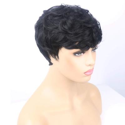 China Short Curly Wig G&T Hair Wigs With Bangs Short Pixie Cut Brazilian Hair Wigs Black Layered Wavy Wigs For Black Women for sale