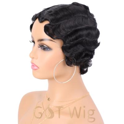 China Blonde Finger Wave Wig G&T Wig Wigs For White Women Straight Hair Black Short Heat Resistant Synthetic Fiber (Ash Blonde) for sale