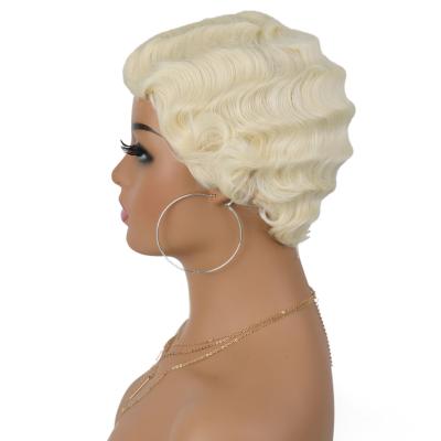 China Hot Selling Finger Wave Wig G&T Finger Wave Wig For White And Color Women Short Curly Pixie Cut Wigs For Party Daily Use Heat Resistant for sale