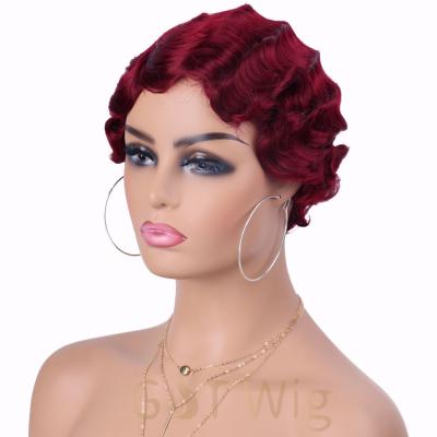 China Cheap Finger Wave Wig G&T Finger Wave Wigs For Women Short Red Color Hair Wigs Heat Resistant Premium Synthetic For Daily Party Wear for sale