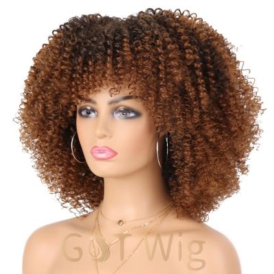 China Wholesale G&T Curly Wig Short Curly Curly Wig With Bangs For Color Women Afro Wig Synthetic Fiber Curly Hair Wigs For Daily Party Wear for sale