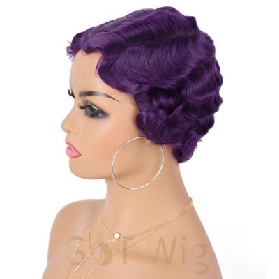 China Finger Wave Full Finger Wave Wig G&T Wig Machine Made Daily Use 100% Heat Resistant Synthetic Wig Wholesale Heat Resistant for sale