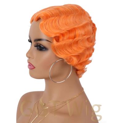 China Cheap Finger Wave Wig G&T Finger Wave Wigs For Women Pixie Cut Wig Short Orange Hair Heat Resistant Synthetic Hair For Daily Party Wear for sale