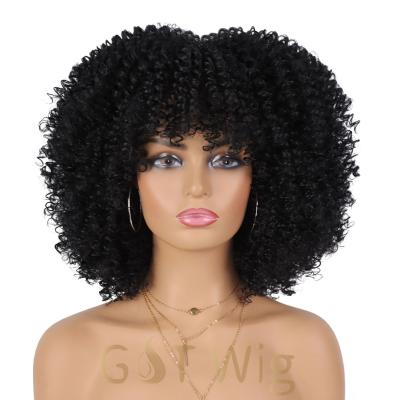 China Wholesale Curly G&T Curly Wig Short Curly With Bangs For Women Afro Kinky Curly Wig Synthetic Fiber Hair Wigs For Party Daily Wear for sale