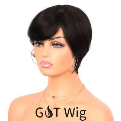 China Short Silky Straight Pixie Hair Wave G&T Wigs For Women Brazilian Virgin Of Color Layered Cut Wigs With Bangs Fluffy Natural Daily Wig for sale