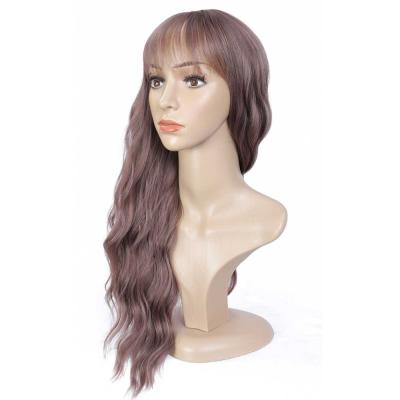 China Long Straight Bob Wig G&T Wig Purple Wig With Air Bangs Water Wave Synthetic Hair For Women Heat Resistant (Purple Mix) for sale