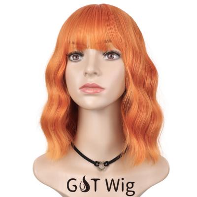 China Bob Wavy Wig G&T Wave Red Curly Wig Short Lead Wigs For Women Ombre Color Side Part Synthetic Cosplay Party Diary (12 Inches) for sale