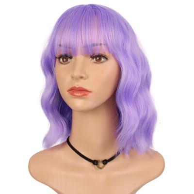 China Straight Purple Wig G&T Wig Short Curly Wavy Wigs For Women Ombre Color Side Part Lavender Heat Resistant Colorful Wig For Halloween Cosplay for sale