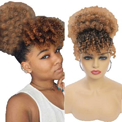 China Pineapple Wig G&T Wig Afro Puff Drawstring Ponytail Bun With Bangs Short Curly Synthetic Ponytail Updo Hair Extensions for sale