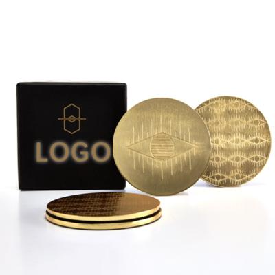 China Hot Selling Contemporary Design Art Gold Surface Solid Brass Round Coasters For Bar Drinks Dining Table for sale