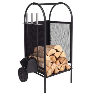 China Log Cart/Chimney Accessories/Firewood Log Cart Carrier, Outdoor Wood Engine Shelter Storage, Rolling Dolly Hauler LZH011 for sale