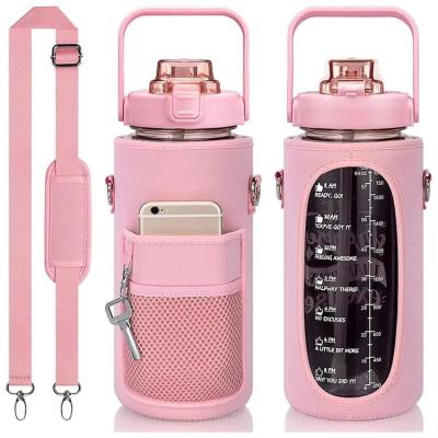 China 2023 Hot Sale PORTABLE Sport Water Bottle With Sleeve Gym Water Bottle With Straw Time Marker for sale