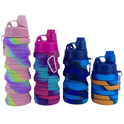 China High Grade 500ML Viable Child Folding Silicone Bottle With Carabiner BPA Free Kids Folding Silicon Sports Bottle With Small Mouth for sale