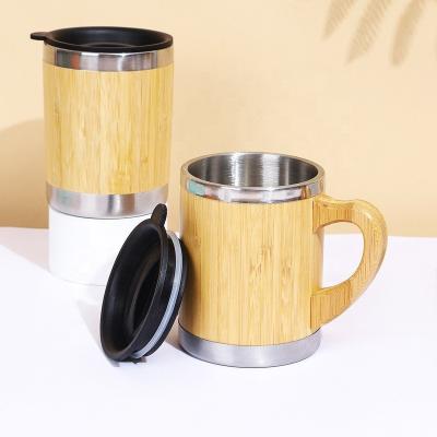 China Viable Hot Sale Bamboo Tumbler Mug 304 Stainless Steel Vacuum Insulated Coffee Cup With Cover 300ML Bamboo Thermoses Tea Mug for sale