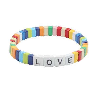 China Other New Bohemian Border European and American Popular DIY Enamel Letters Spell Color Stretch Lady Bracelet Spot for sale