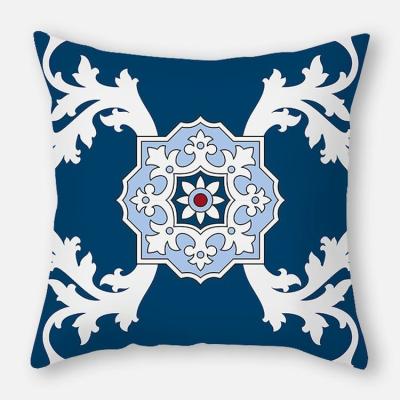 China Blue Yellow Anti-pilling Cushion Cover Autumn Mandala Floral Pillow Cover Throw Pillow Case Flower 18x18 Boho for sale