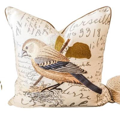 China Decorative Bird Embroidery Pillow Cover Farmhouse Anti-Pilling Cushion Cover Tile Covers 18 x 18 for sale