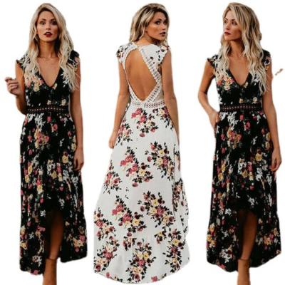 China New Women Vintage Boho Floral Sundress Summer Long Maxi Dress Sexy Backless Party Elegant Beach Viable Dress for sale