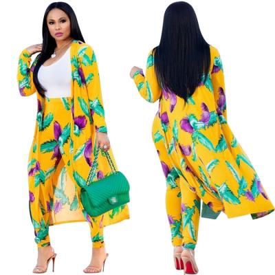 China Viable Women Print Long Sleeve Cardigan Pants Summer Two Piece Set Long Cardigan Pants Summer Womens Suits Set 2 Piece Loose Sexy for sale