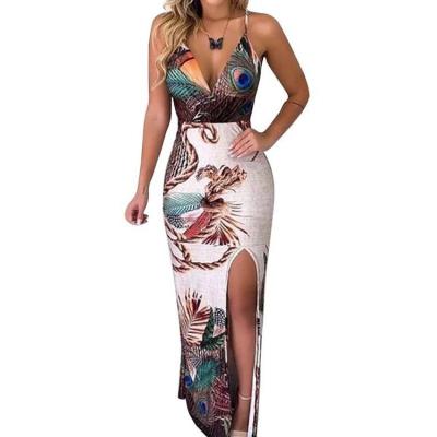 China Viable Boho Floral Women Dress Summer Sexy Sleeveless Beach Party Prom Bodycon Ladies Casual Sunbathing Long for sale