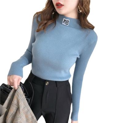 China 2021 Autumn Winter All Match Women's Appliques Turtleneck Sweaters QUICK DRY half solid where sweaters slim new pull Woman Fashion for sale