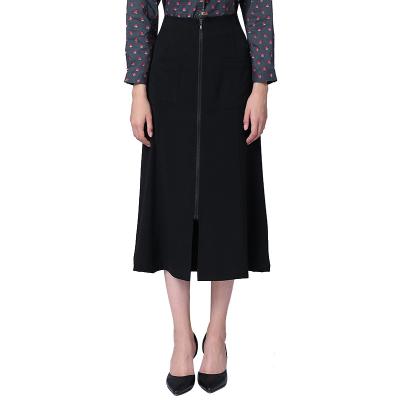 China Breathable Black A Line Skirt Midi Skirt Womens Stretch Fabrics Pockets for sale