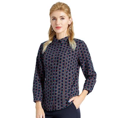 China Women Spring Winter Work Shirt Anti Shrink Long Sleeve Collared Business Shirt Blouses Tops Dotted Print Blue Classic Fashionable Shirts for sale