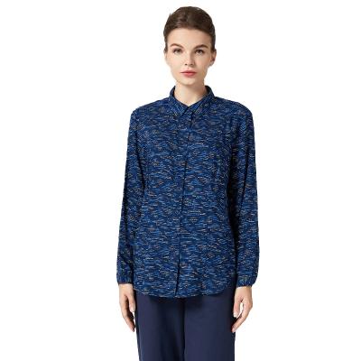 China Women Spring Summer Shirt Blouses Sleeve Anti-Shrink Long Sleeve Button Down Work Shirt Blue Blouse Floral Tops for sale