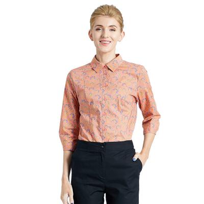 China Custom Women's Spring Work Shirt 3/4 Sleeve Collared Shirt Blouses Tops Tops Orange Classic Fashionable Cotton Anti-Shrink for sale