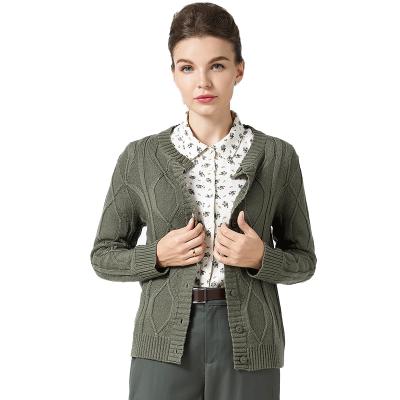 China Phidias Women's Winter Warm Vintage Classic Anti-wrinkle Long Sleeve Woolen Green Thick Cardigan for sale