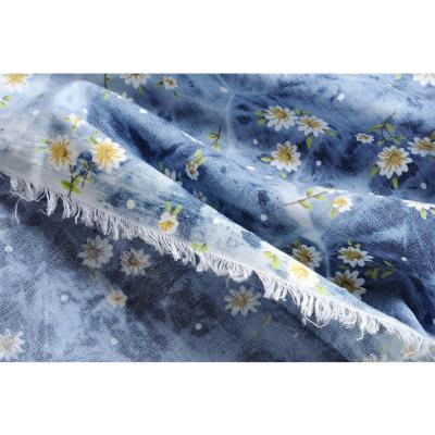 China Anti-Static Custom Flower Printed Jean Fabric for sale