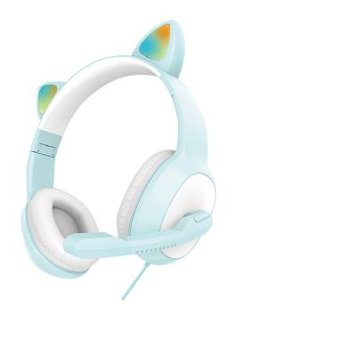 China Cat Ear Cute Girl Gaming Headphone Headset With Mic Noise Reduction Stereo Music RGB Flash Light Cable Earphone for sale