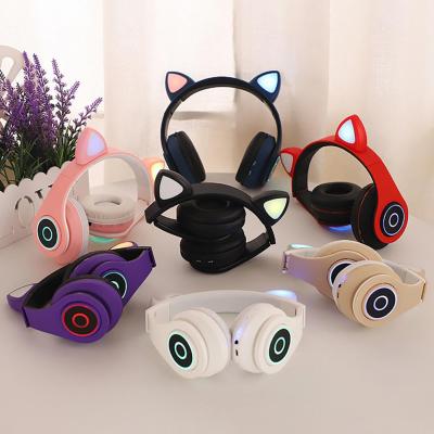 China Blue Earphone Cat Ears Fashion Sport Earbuds Stereo Wireless Earbuds Tooth Game Music TWS Mic Flash Light LED Headset Earphone for sale