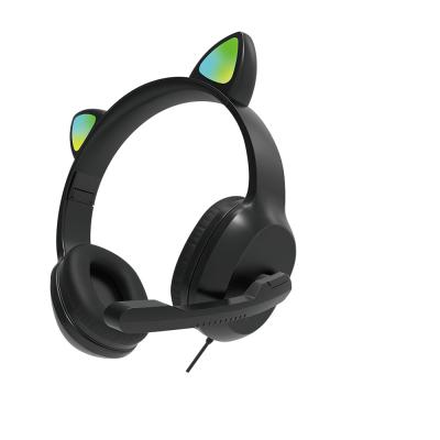 China Earphone RGB Cat Ears Cute Lightweight Instant USB Wired Girl Earphone With Mic Noise Reduction Music Gaming HiFi Stereo Headset for sale