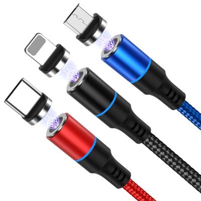 China 5A Fast Charging Magnetic Charging Cable, 3 in 1 Nylon Braided USB 3.1A Magnet Phone Charger Fast Charging Cord with LED Light for sale