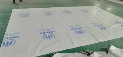 China Weiß gedruckte Logo PE-Platte für Schwerlastfahrzeuge Tarpaulin, UV-beständig zu verkaufen