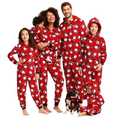 China Breathable Family Christmas Pajamas Outfits Adult Sleepwear Red Light Printed Hooded Christmas Onesie Pajamas For Whole Fimalia for sale