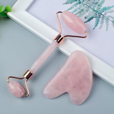 China Natural face lift guasha jade stone set massage roller pink green facial stick for female face lift beauty gua sha tool slimming tools for sale