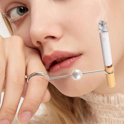 China Wholesale Custom Smoking Accessory Female Smoking Accessories Silver Plated Cigarette Ring Holder Handholder Metal Ring Smoking Holder With Pearl for sale