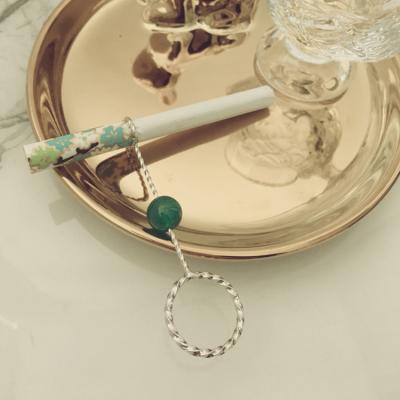 China 2021 Accessory China Metal Gem Smoking Accessories Matte Gold Plated Crystal Cigarette Holder Long For Women Ladies Smoke Holder Ring for sale