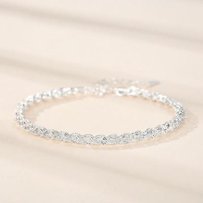 China 2021 Trendy Fashion 925 Sterling Silver Simple Minimalist Glitter Bling Chain Bracelet High Quality With Extender Chain For Women for sale