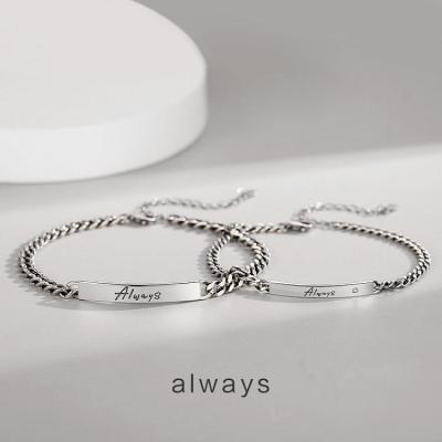 China FASHIONABLE Wholesale High Quality Real 925 Jewelry Pairs Couples Bracelets Chain Sterling Silver Cuban Charm Bracelet Forever For Lovers for sale