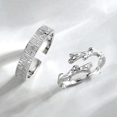 China High Quality 2 Pcs Wholesale Romantic Couples Vine Jewelry S925 Sterling Silver Open Ring For Lovers Valentine's Day Gift Jewelry for sale