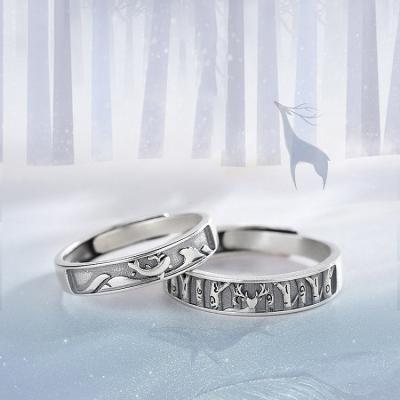 China 2021 Hot Sale Romantic Real 925 Sterling Silver Antique Silver Ring Vintage Jewelry Whale Deer Couples Creative Rings for sale