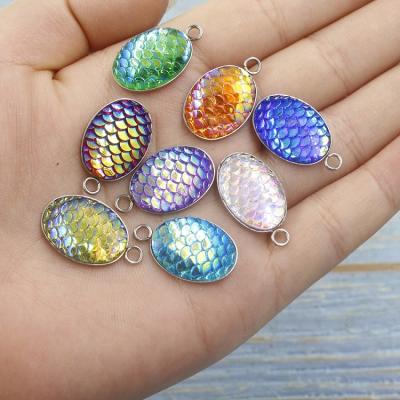 China Stainless steel+resin couturier charm for bracelet diy little sea charms jewelry stainless steel resin mermaid scale charm for jewelry making for sale