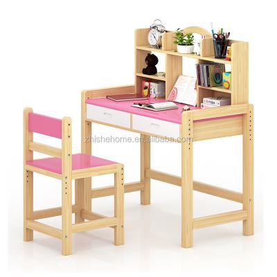 China (Size)Adjustable Adjustable Book Shelves Desk Bookcase Wooden Kids Study Table and Chair Set for sale