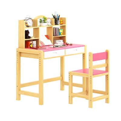 China Modern Adjustable Children's Furniture Wooden Desk Kids Study Table And Chair Sets With Shelf for sale