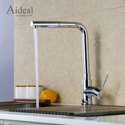 China Pull Out Spray Jiangmen Factory Supplier Pull Down Style Brass Chrome Deck Mounted Waterfall Sink Faucet For Kitchen for sale